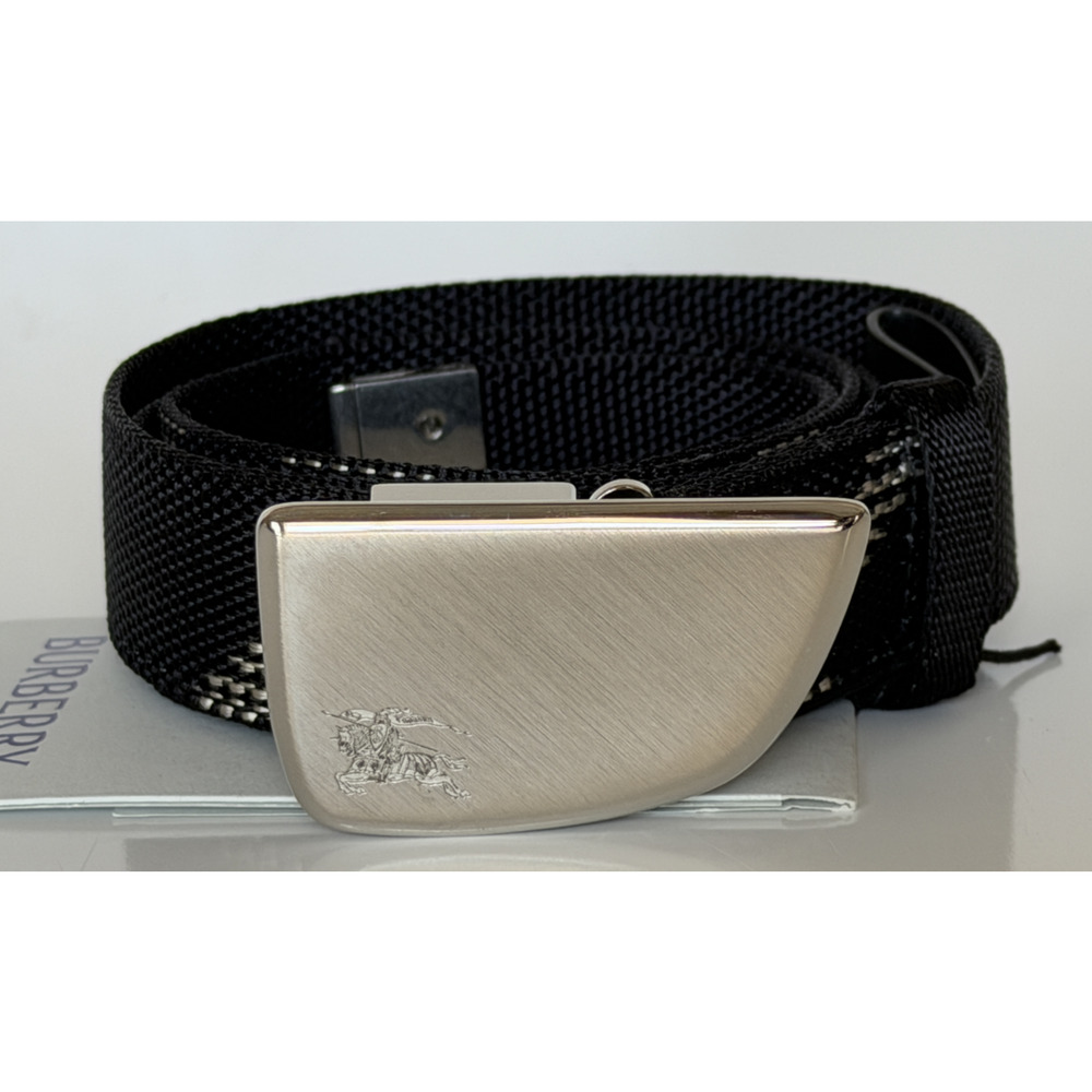 Burberry Silver Metal Buckle Shield Webbing Black Belt 90/36 8087708 IT NWT $490 - Picture 3 of 14